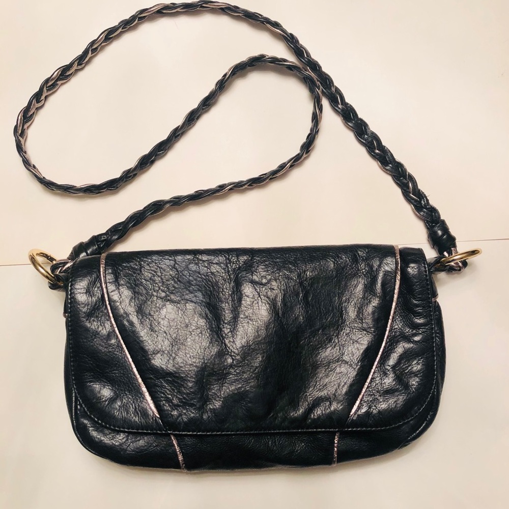 Elliott Lucca Black  and Silver Leather Crossbody Bag